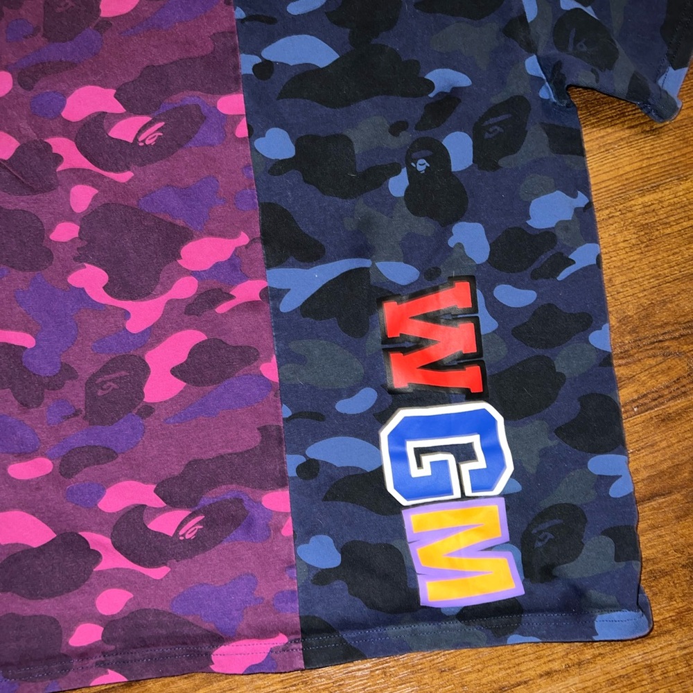 A BATHING APE BAPE World Gone Mad Pink Blue Camo Split Short Sleeve Shirt Size M - Picture 5 of 9